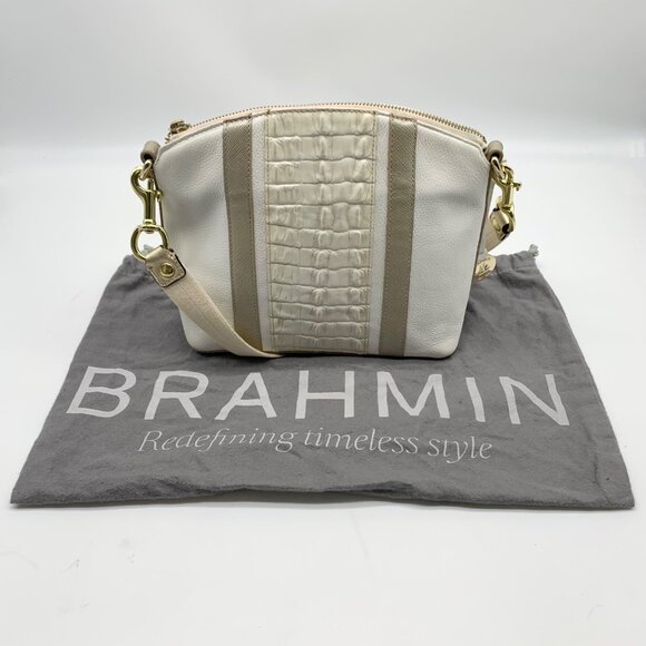 Brahmin White and Macaroon Lady Vineyard Croc Embossed Mini Duxbury Bag - Picture 11 of 12